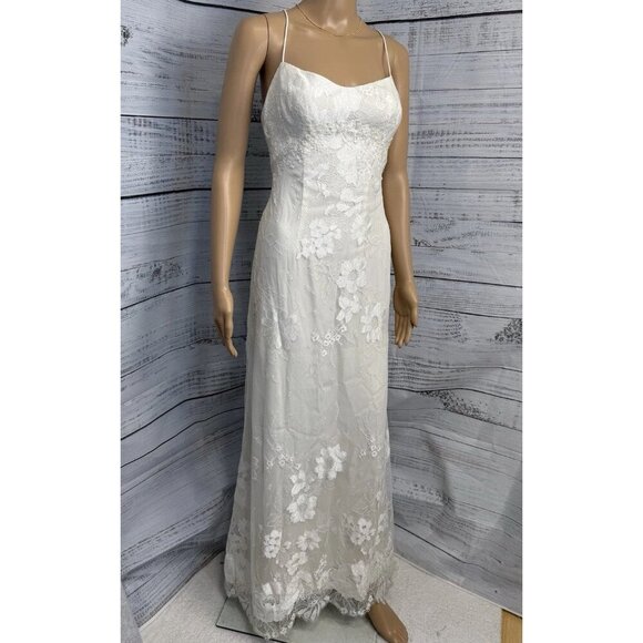 Galina Ivory Lace Wedding Dress KP3766 Bridal Gown Spaghetti Strap Boho Sz 4 - Picture 2 of 16